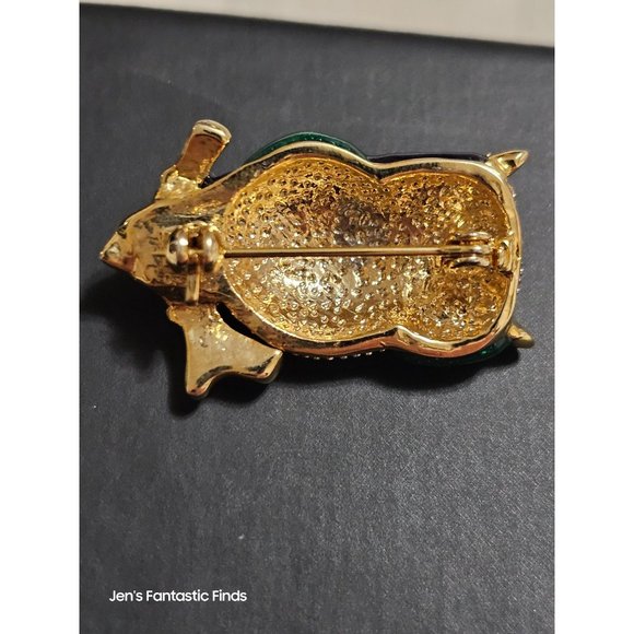 Vintage Emerald Diamond Rhinestones and Gold Toned Owl Brooch - Picture 3 of 4